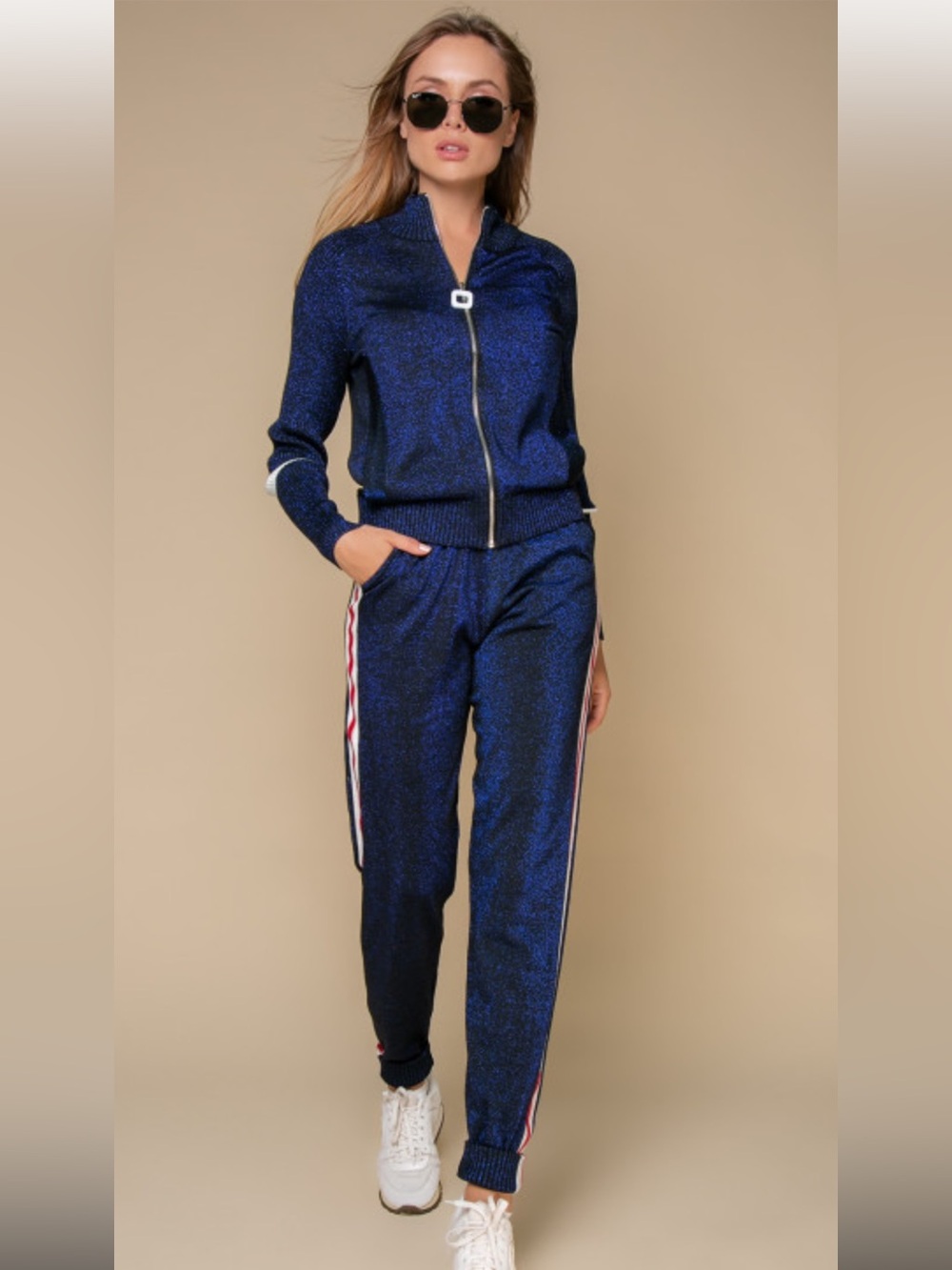 Blue Metallic Track Pants - Women's Joggers set